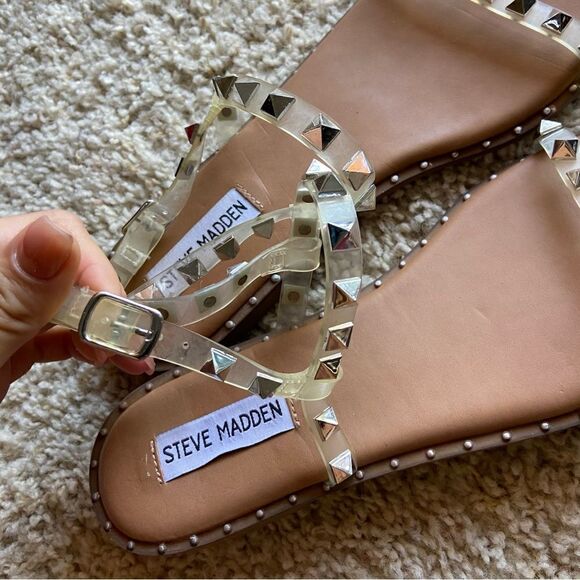 Steve Madden Travel Tan Flat Sandal Crystals Size 7.5 - Picture 7 of 7